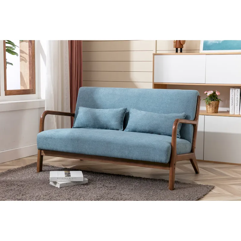 Porthos Home Juno Fabric Loveseat Small Couch Sofa with Pillows, Rubberwood Frame