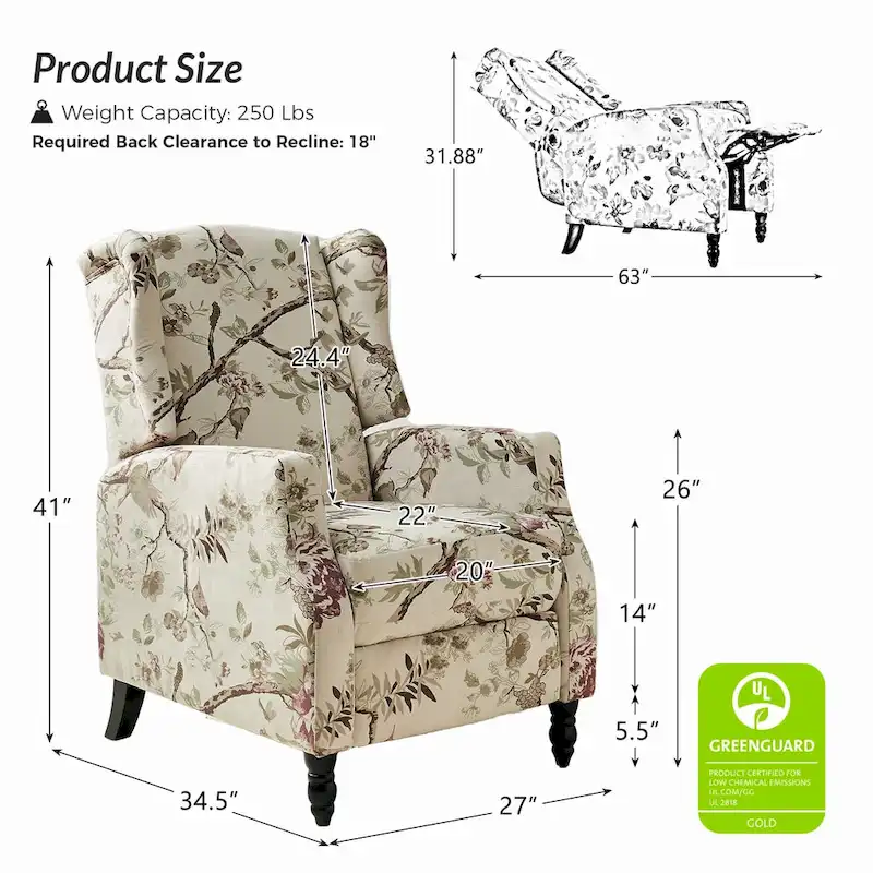 Damaris Mid-Century Modern Manual Pushback Recliner with Wingback Design Set of 2 by HULALA HOME