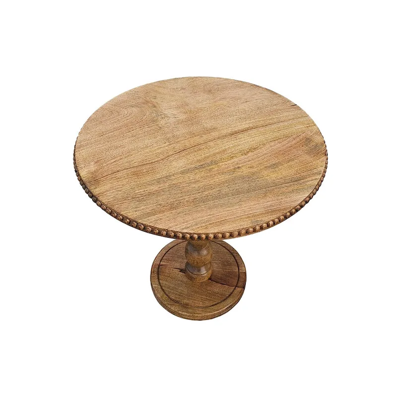 21 Inch Side End Table, Round Top, Stacked Ball Post, Natural Brown Mango Wood