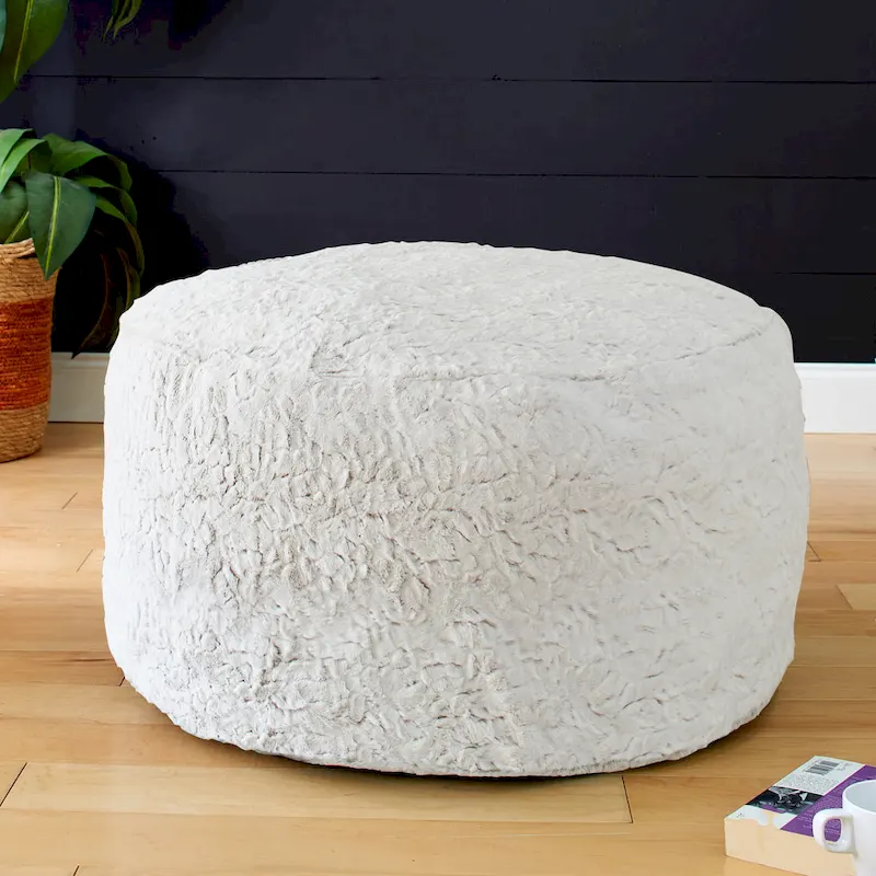 Sorra Home Large Indoor Faux Fur Round Bean Pouf/Ottoman