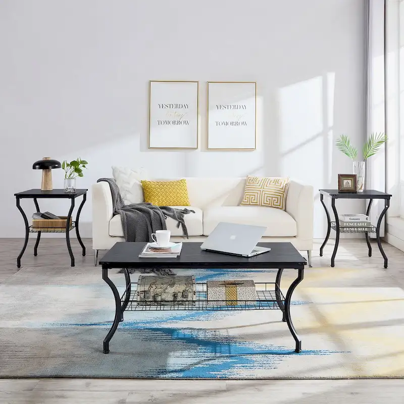 3-Piece Occasional Coffee Table Set, Vintage Living Room Set with 2 End Table