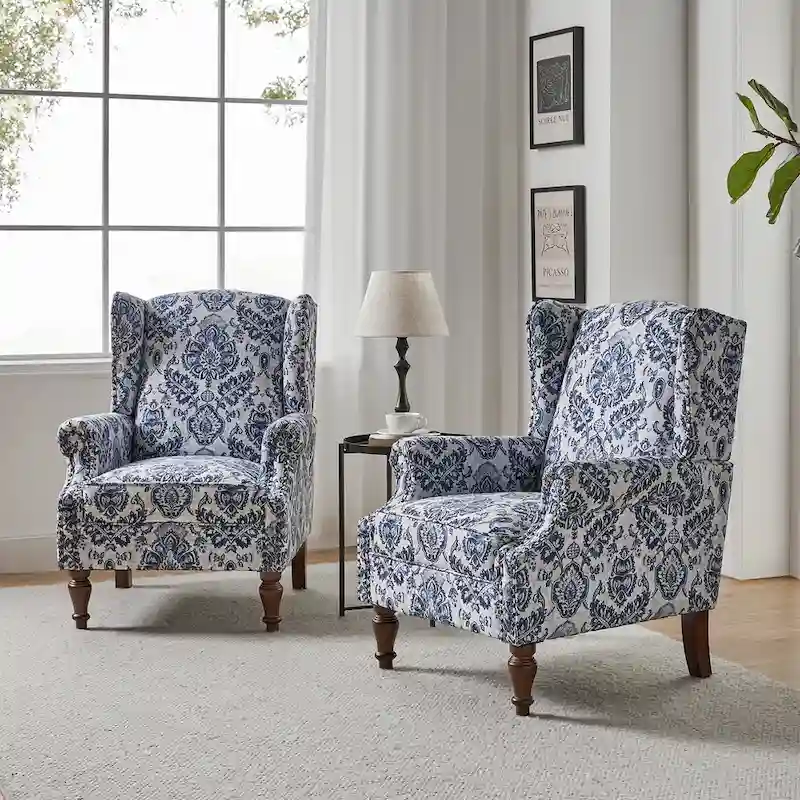 Gott Traditional Wingback Armchair with Solid Wood Legs Set of 2 by HULALA HOME