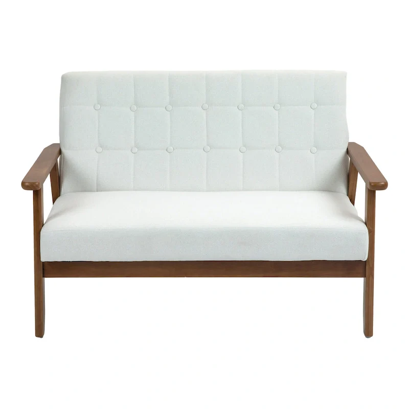 Mid-Century Linen/PU Upholstered Wood Frame Tufted Loveseat Sofa