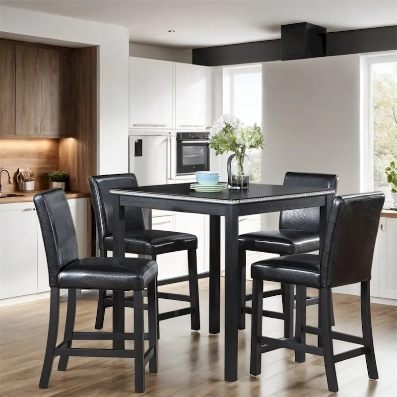 5-piece Wood Dining Counter Height Table and Chair Set