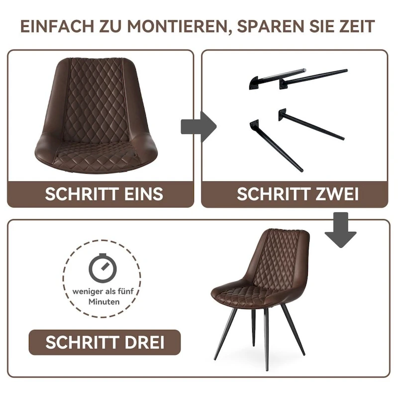 Leather Dining Chair with Metal Legs Set of 2