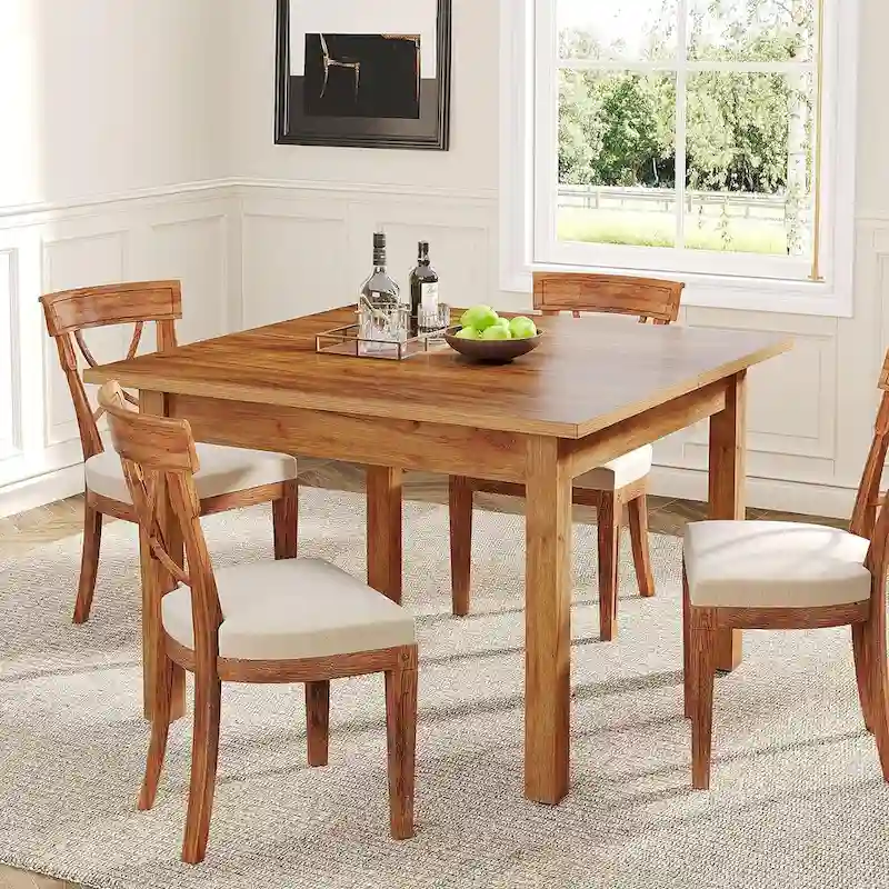 Country Rustic Square Dining Table with Solid Wood Legs - 39.4D x 39.4W x 30H