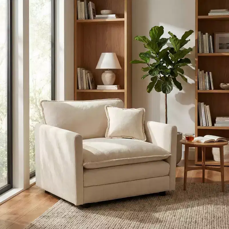 Cream Upholstered Accent Armchair, Pillow Back, Seats 1