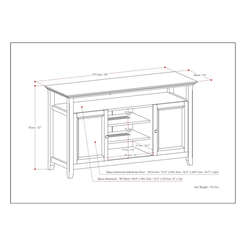 54-Inch Wide Solid Wood Transitional-Style Tv Stand — 54