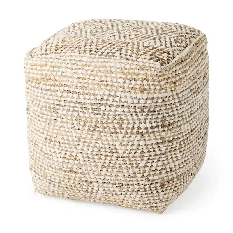 Mercana Ekani Cream & Beige Cotton Square Pouf