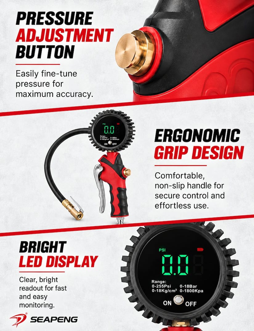 TB-802 digital tire inflator for garages, tire shops, and repair workshops.