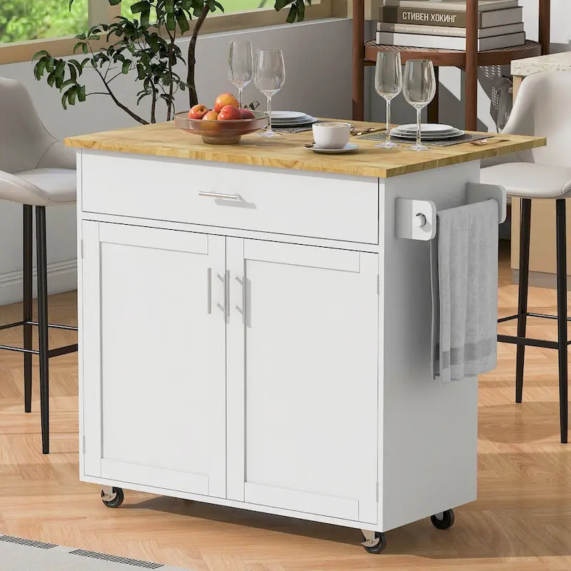 A Mobile Kitchen Island Storage , Adjustable Shelves, Wheels