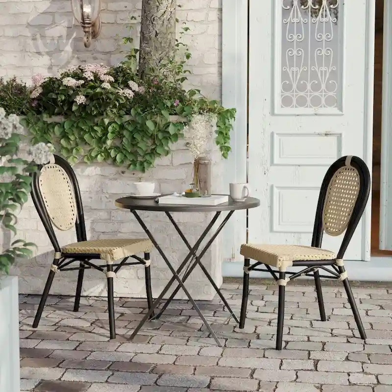 2 Pack All-Weather Commercial Paris Chairs with Metal Frames - N/A