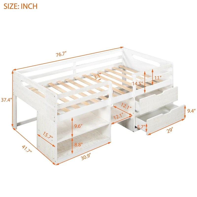 Merax Twin Loft Bed with Two Shelves and Two drawers