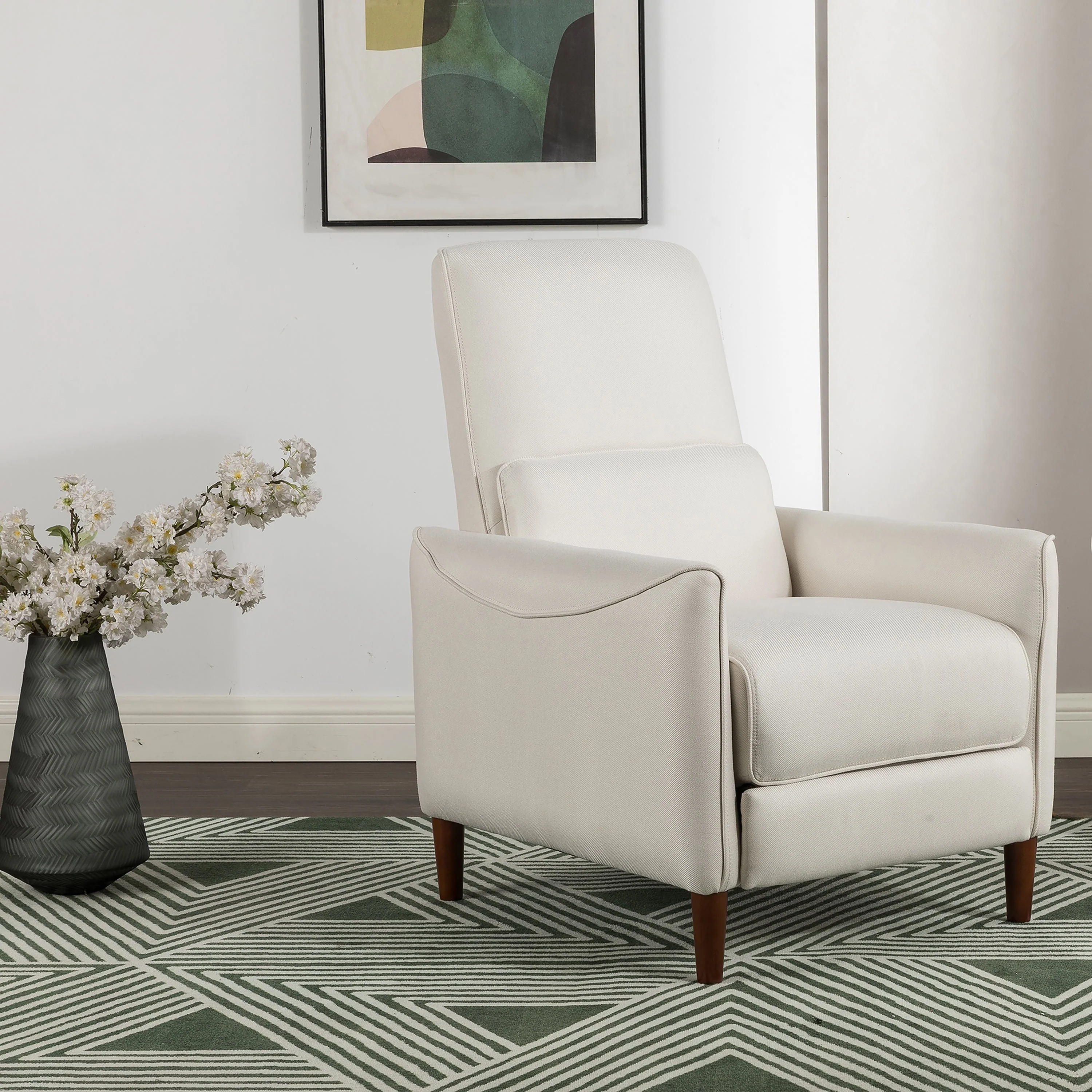 Comfy Upholstered Recliner Chair ¨C Small Push Armchair with Footrest & Rubber Wood Legs