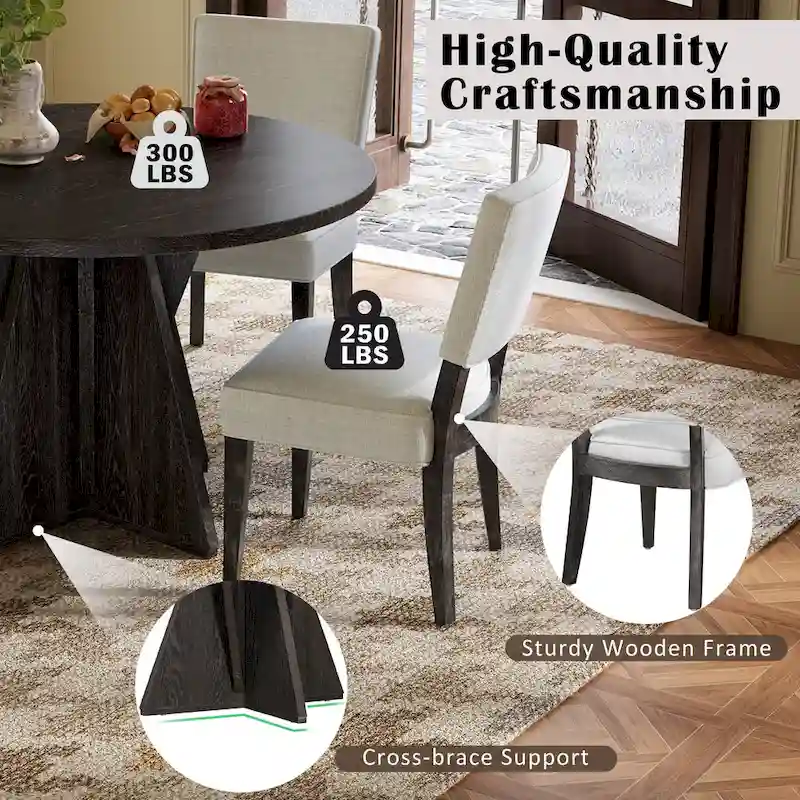 5-Piece Round Dining Table with 4 Upholstered Chairs