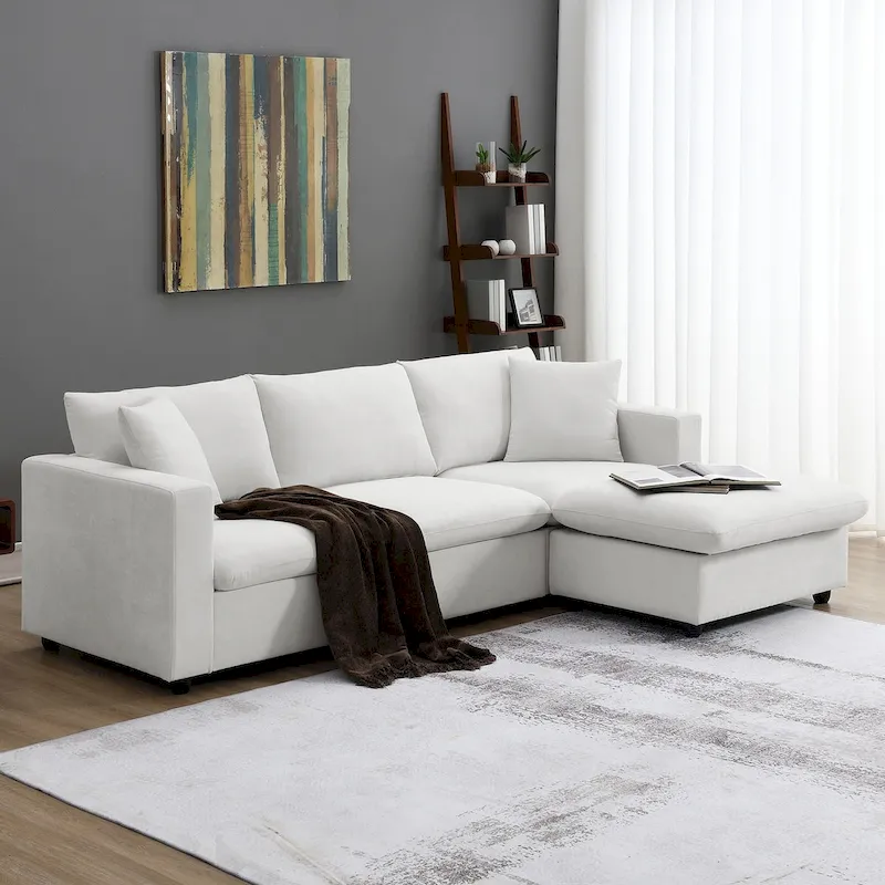 Modern L-shaped 4-Seat Sectional Sofa Couch Set with Ottoman