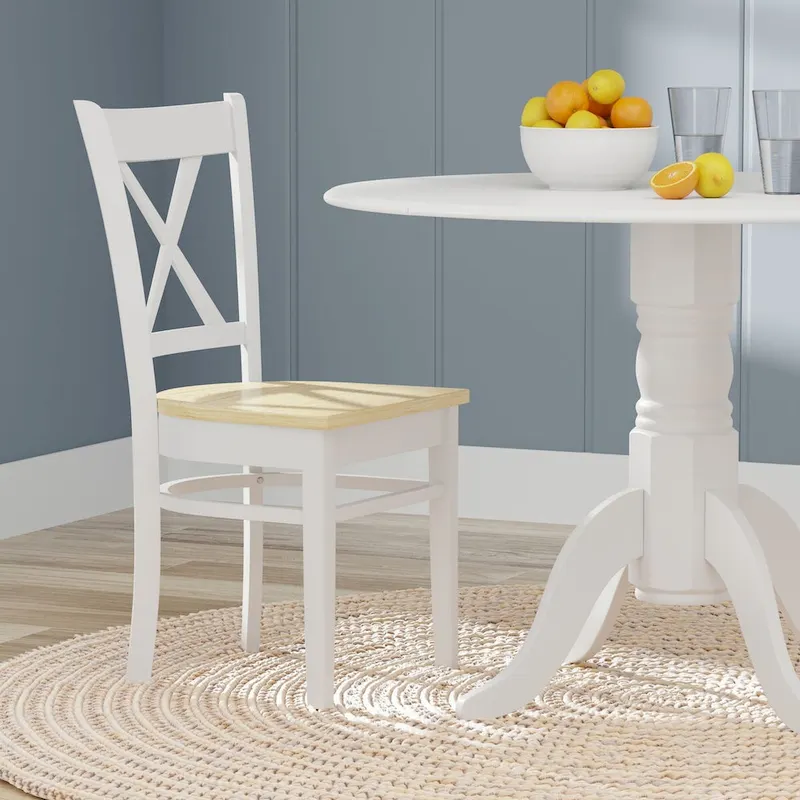 3-Piece Dining Set, 42 Round Drop-Leaf Table and Cross Back Chairs