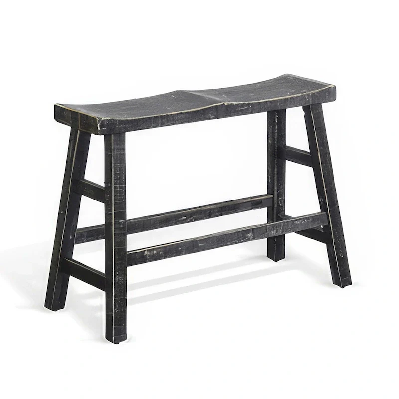 Counter Height Bench, 33 Inch Rustic Black Mahogany Wood Frame