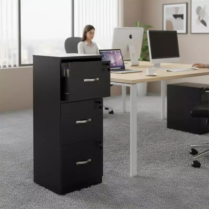 Black Lockable 3-Drawer Vertical File Cabinet for Home Office