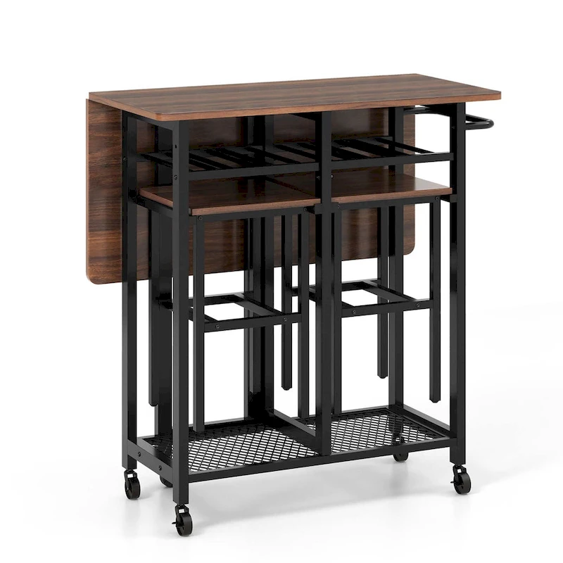 Costway 3 PCS Rolling Dining Table Set Extendable Kitchen Table 2