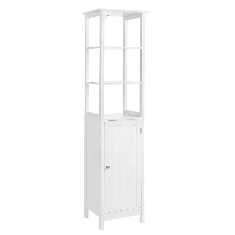 White Wood Finish Tall Floor Cabinet with 3-Tier Adjustable Shelf