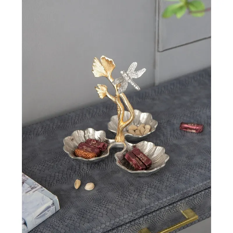 A&B Home Gingko Leaf Nut Bowl with Dragonfly Detail