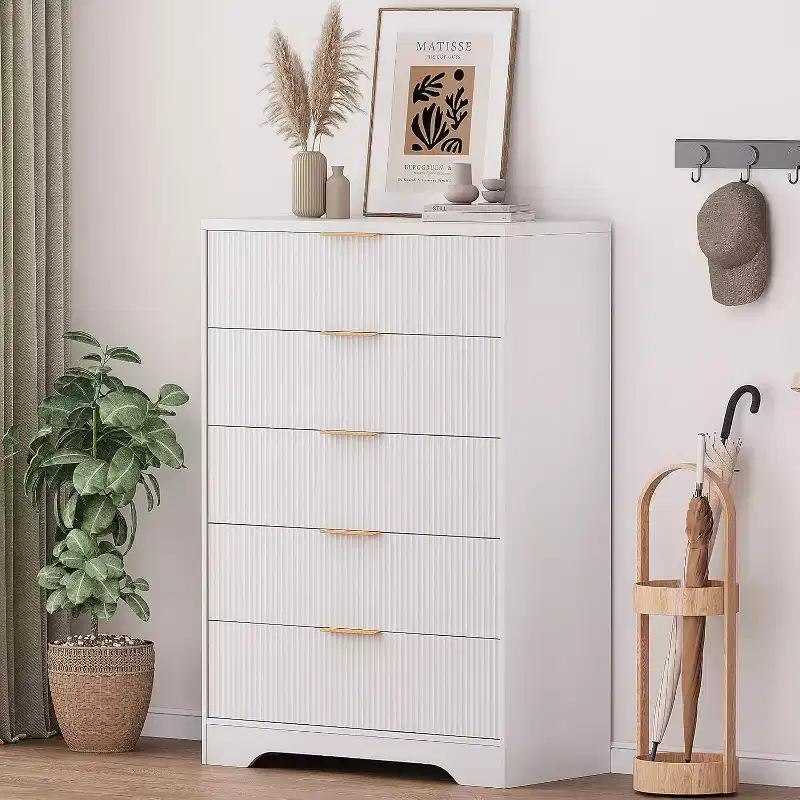 4-Drawer Fluted Dresser, Modern Chest of Drawers with Wave Panel, Tall Storage Organizer for Bedroom, Nursery, Living Room, Entryway