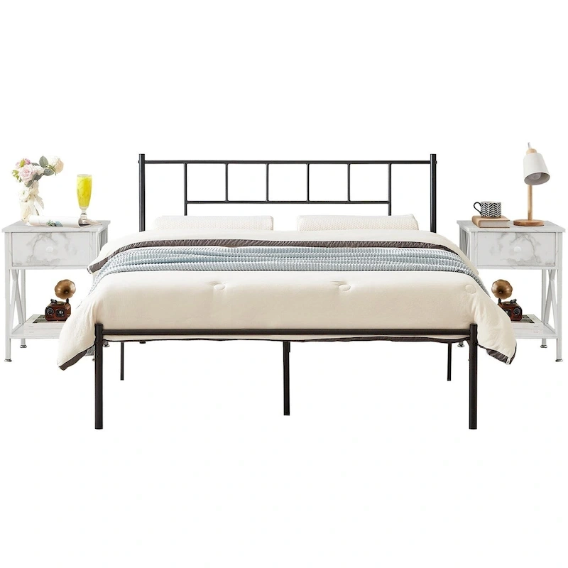 VECELO 3-Pieces Bed Frame with Wood Headboard and Modern Nightstands Set of 2