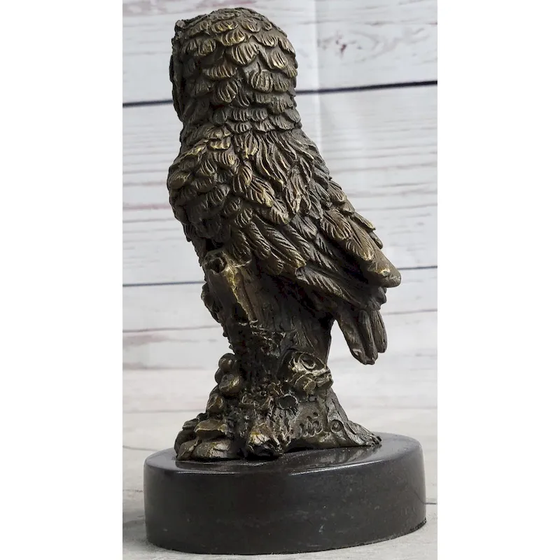 Miniature Bronze Owl Bird Statuette Sculpture Figure Bookend 6 Inches X 3 Inches