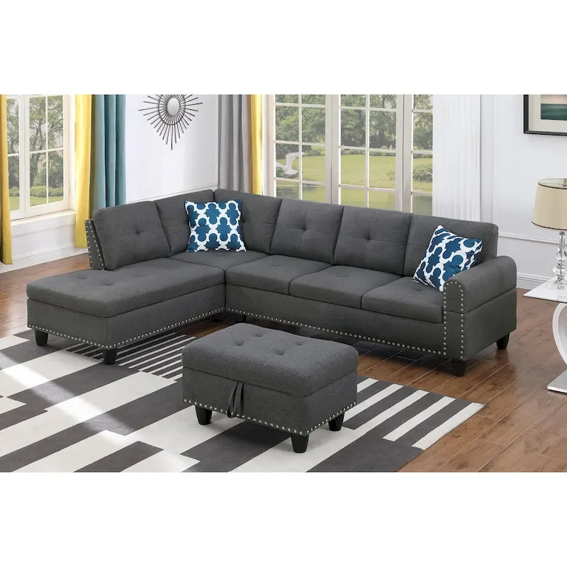 Alger 98-inch Wide Left Hand Facing Sofa with Chaise and Ottoman - 98W x 71D x 33H