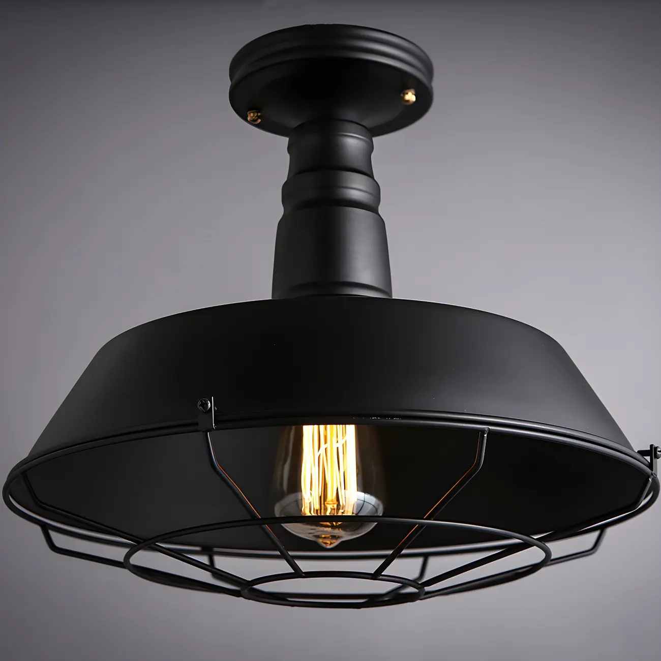Industrial Black Metal Semi Flush Mount Ceiling Light
