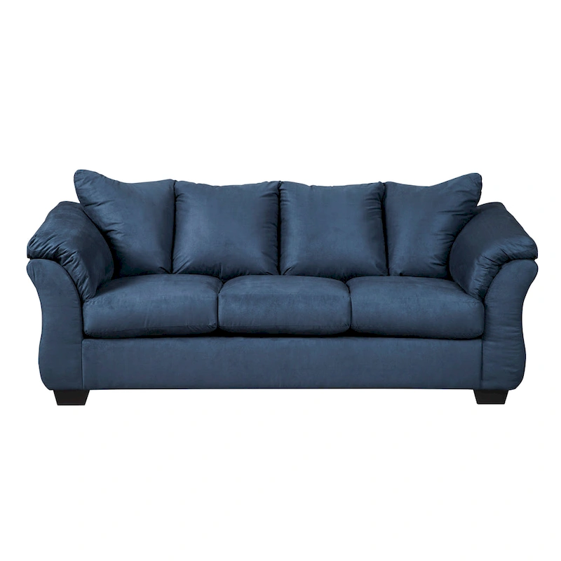 Aruca Navy Blue Microfiber Pillow Back Sofa and Loveseat Set