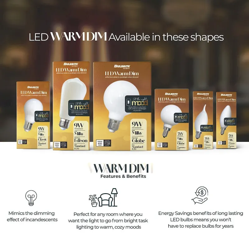 Bulbrite 9 Watt LED G25 Light Bulbs, Warm Dimming 3000K (Soft White) - 1800K (Candlelight), 800 Lumens, (2 Pack) - Pack of 2