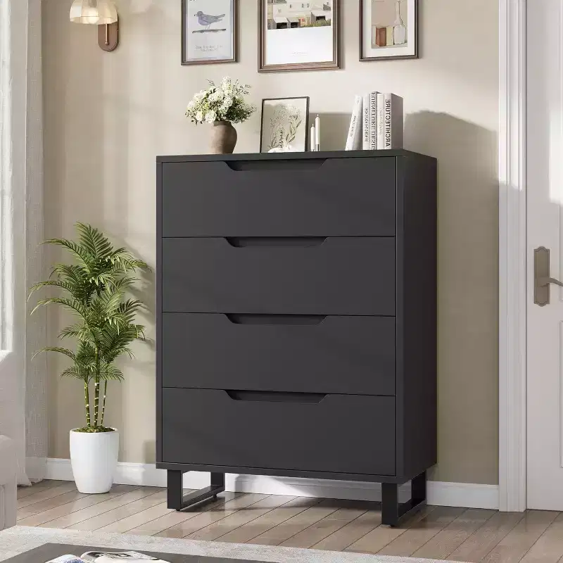 4 Dresser for Bedroom, 41.7 Tall Dresser, Freestanding Vertical Drawer Cabinet with Storage, Wooden Closet Storage Chest for Living Room, Hallway