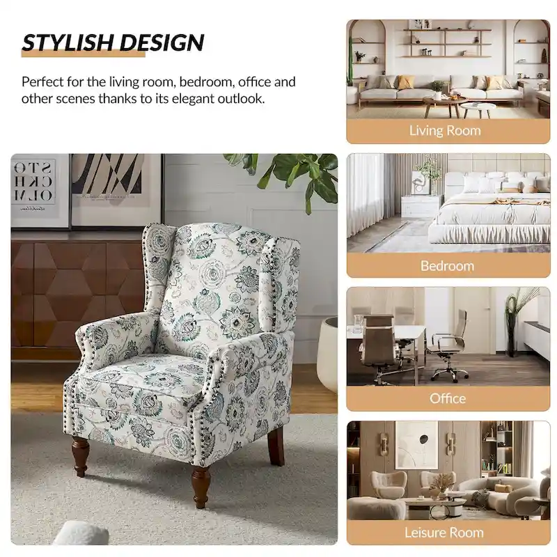 Gott Traditional Wingback Armchair with Solid Wood Legs Set of 2 by HULALA HOME