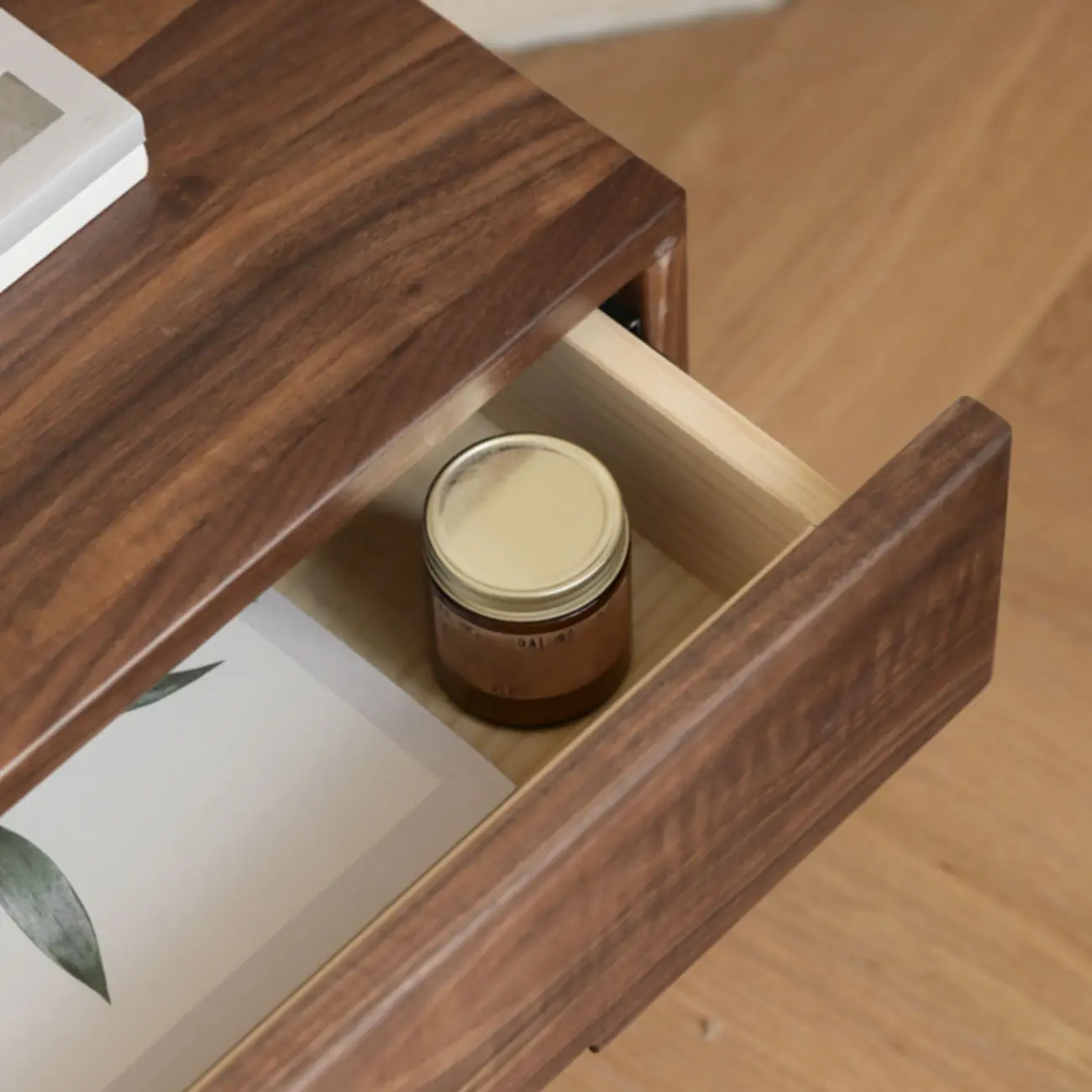 Scandinavian Brown Wood Bedside Table with 2 Drawer