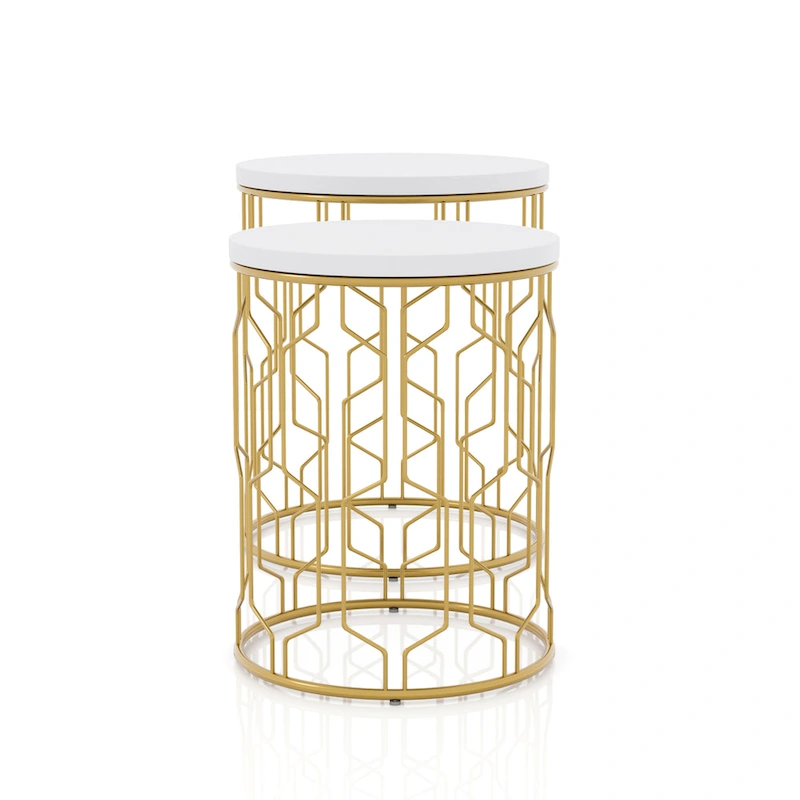 Quarn Modern 16-inch Steel Round 2-Piece Nesting Tables Set by Furniture of America