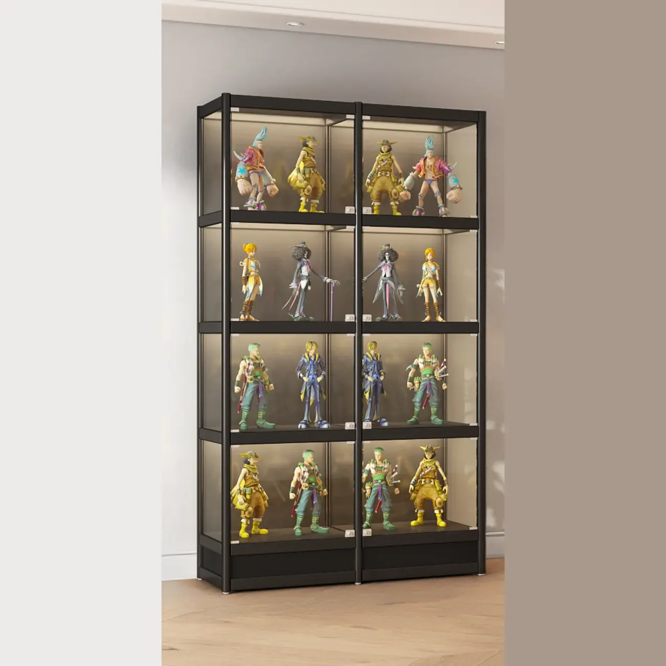 Adjustable Black Metal Shelf Glass Display Cabinet