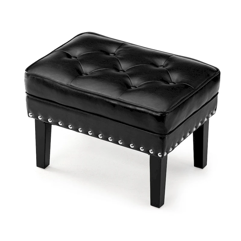 Glitzhome 22W Mid-century PU Leather Tufted Ottoman Foot Stool