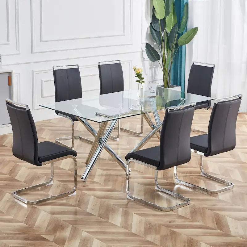 Dining Chair with C-shaped Chrome Metal Legs(Set of 4)