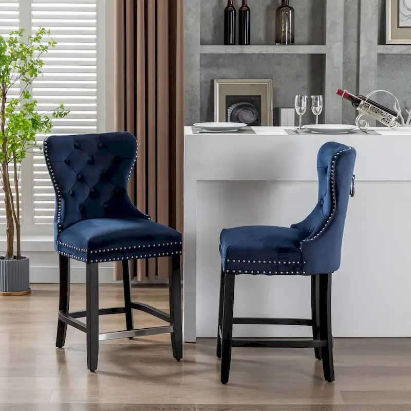 Carter 24  Wingback Tufted Nailhead Counter Stool (Set of 2)