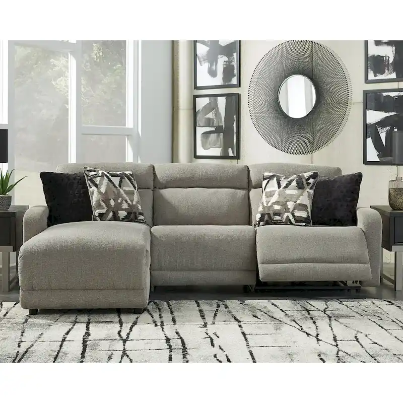 Signature Design by Ashley Colleyville Gray 3-Piece Power Reclining Sectional with Chaise - 108W x 65D x 39H