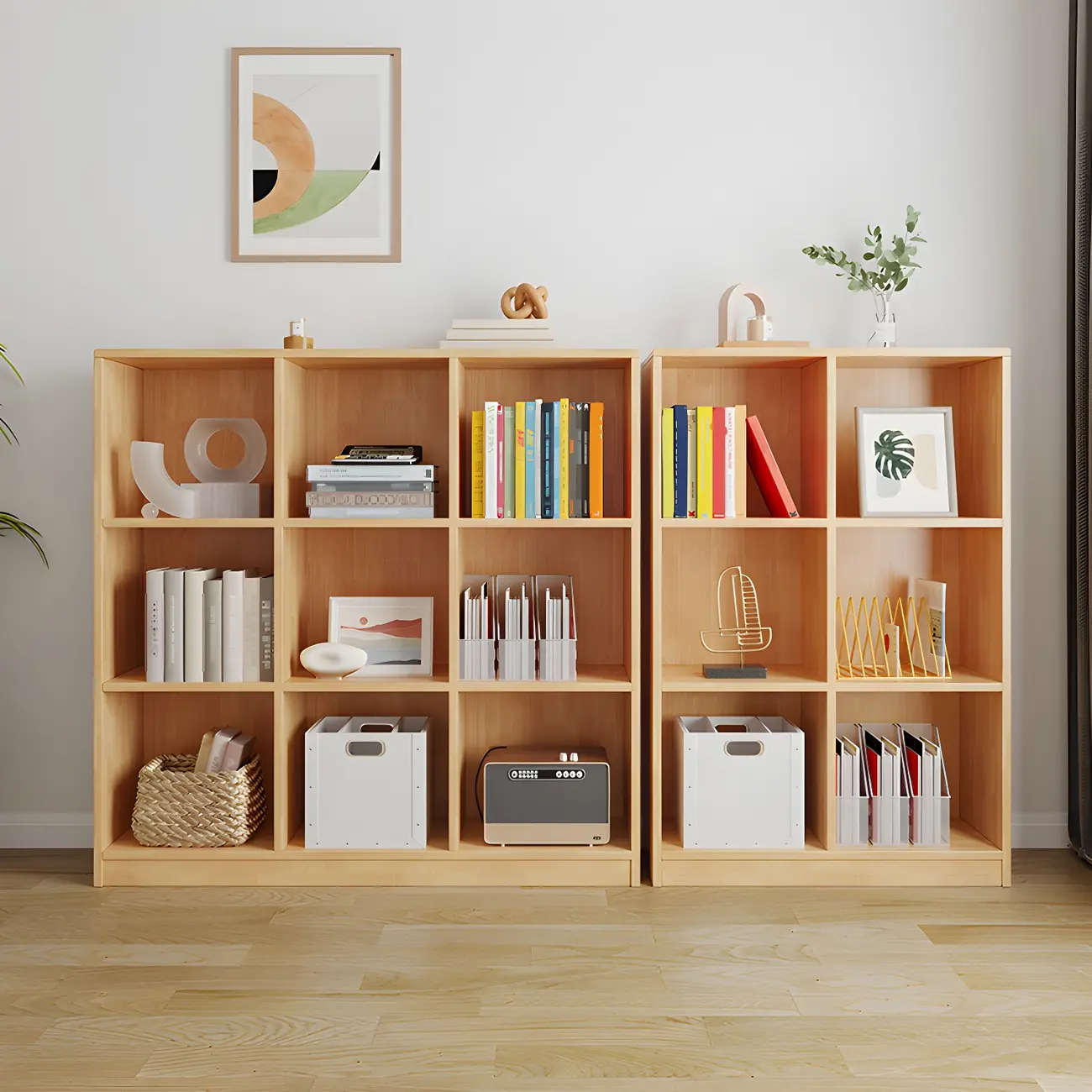Modern Wooden Closed Back Bookcase with Shelves