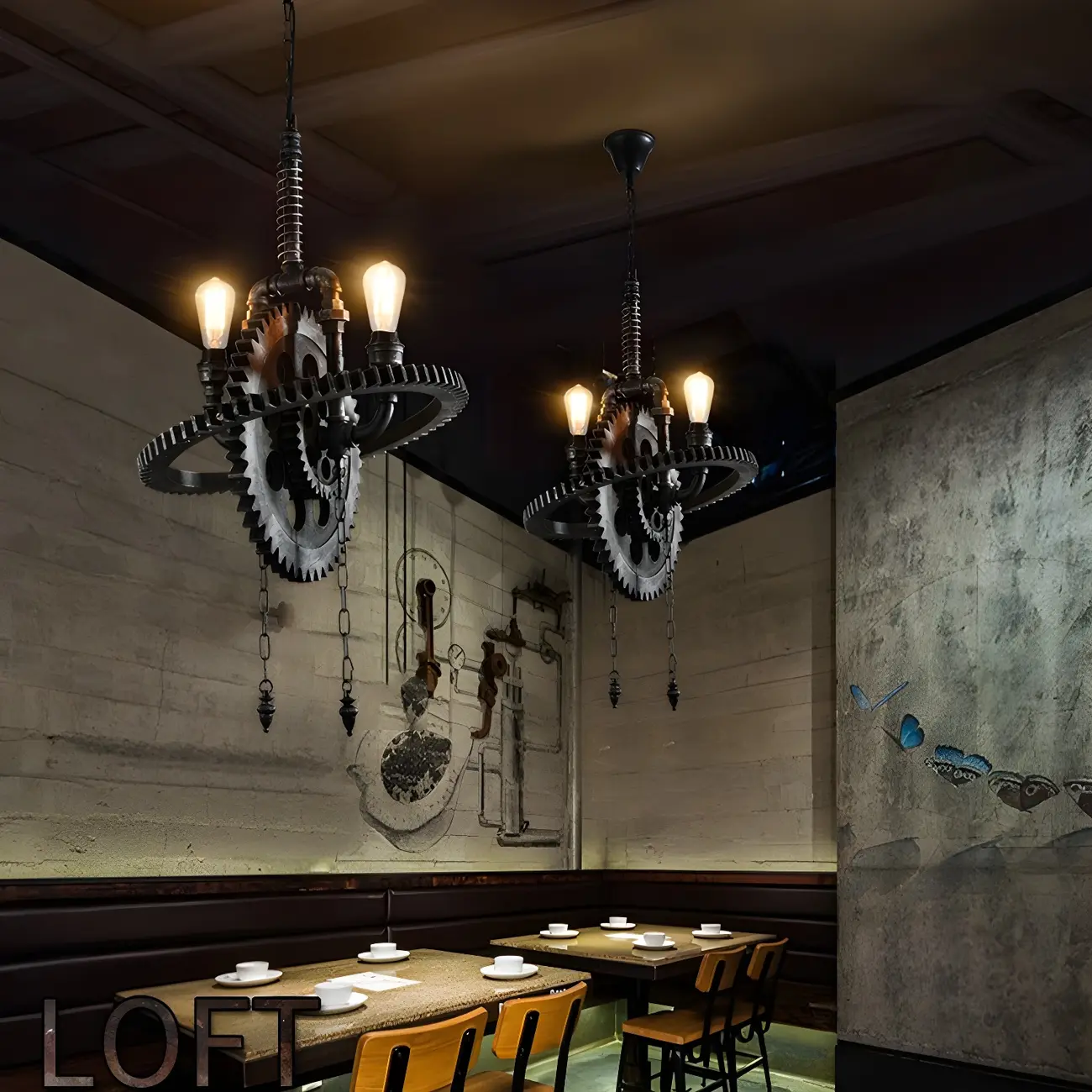 Black Metal Gear Industrial Steampunk Chandelier