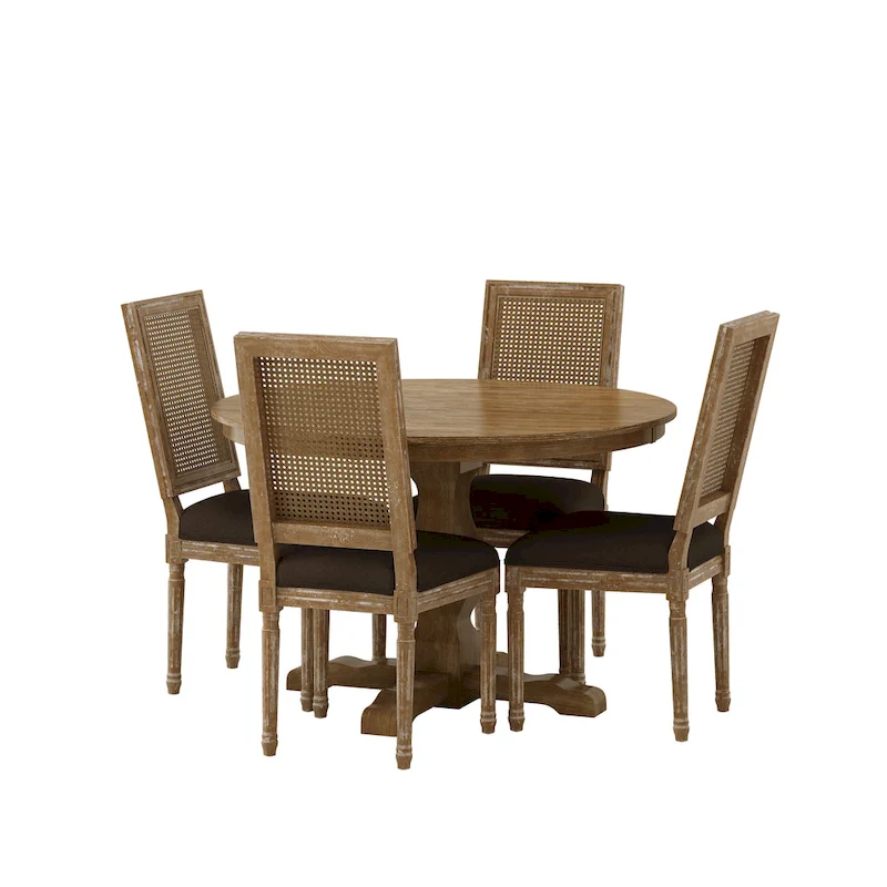 Remuda Wood and Cane Upholstered 5 Piece Circular Dining Set by Christopher Knight Home