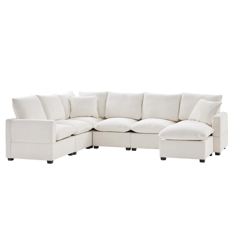 U Shape Modular Sofa, 7 Seat Chenille Sectional Upholstered Couch Set