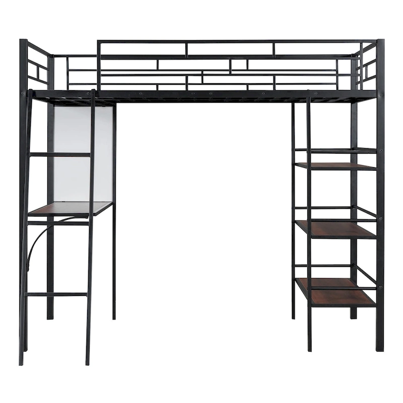 Twin Metal Loft Bed with Built-in Desk