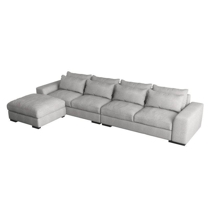 150 Wide L-Shape Linen Sofa Couch, Modern Feather Filled 5-Seat Sectional Sofa Couch with Ottoman
