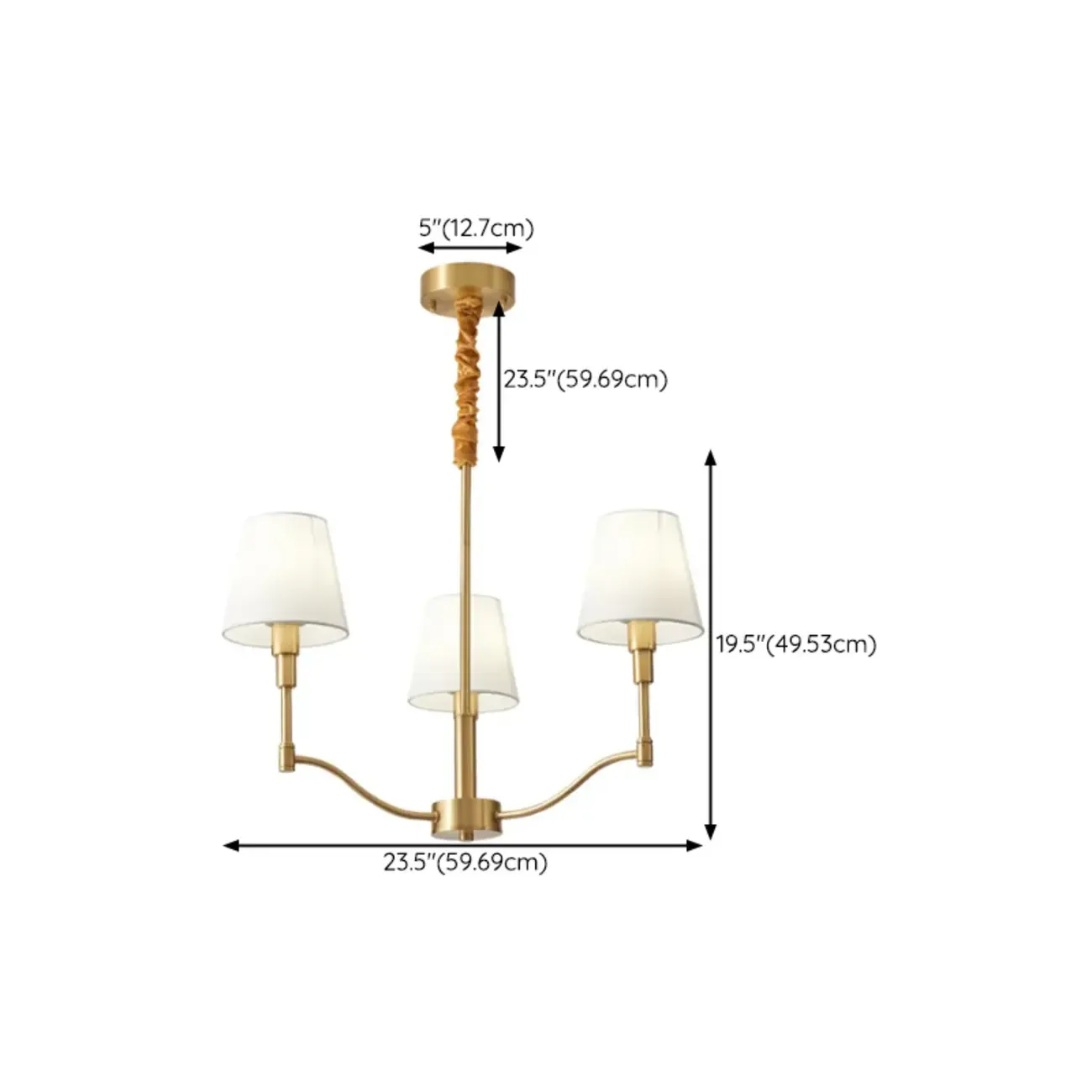 Modern 3-Light White Chandelier with Fabric Shades