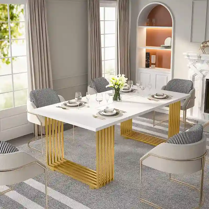 70.9 Modern Office Desk Wood Computer Desk, White Gold Executive Desk